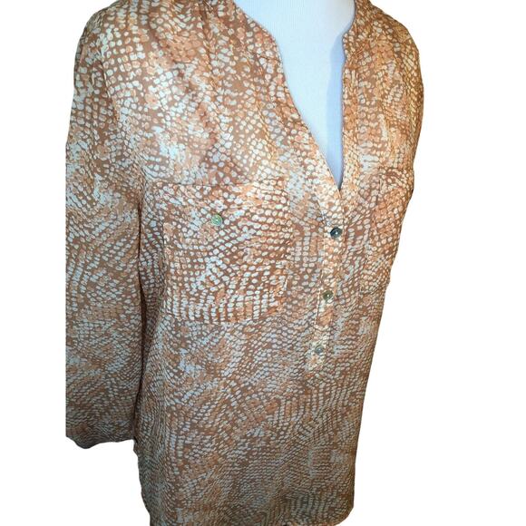 Womens Tunic Blouse Sz M Semi Sheer Peach Animal Print Camisole Roll Tab Sleeves - Picture 3 of 11